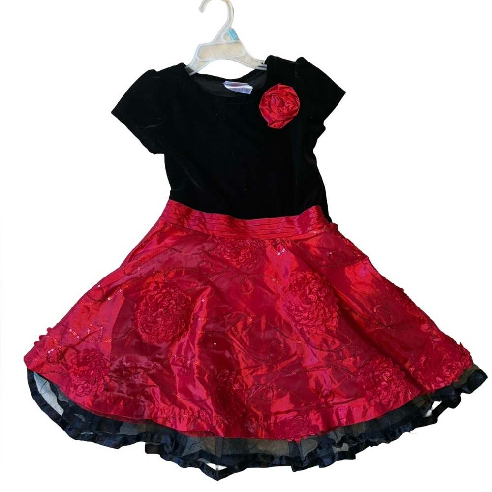 Nanette Red & Black Velvet Holiday Dress (Size 5)